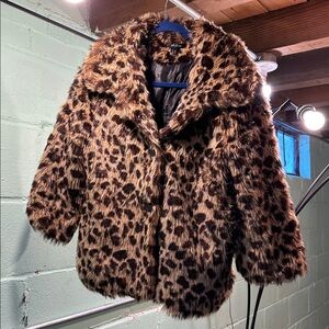 Ark & Co Faux Fur Cheetah Print Jacket 3/4 sleeve